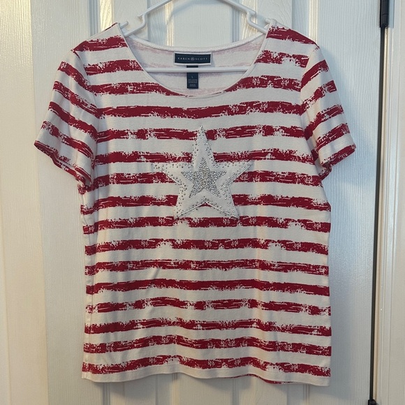Karen Scott Striped Tee with Star Design - Picture 1 of 4